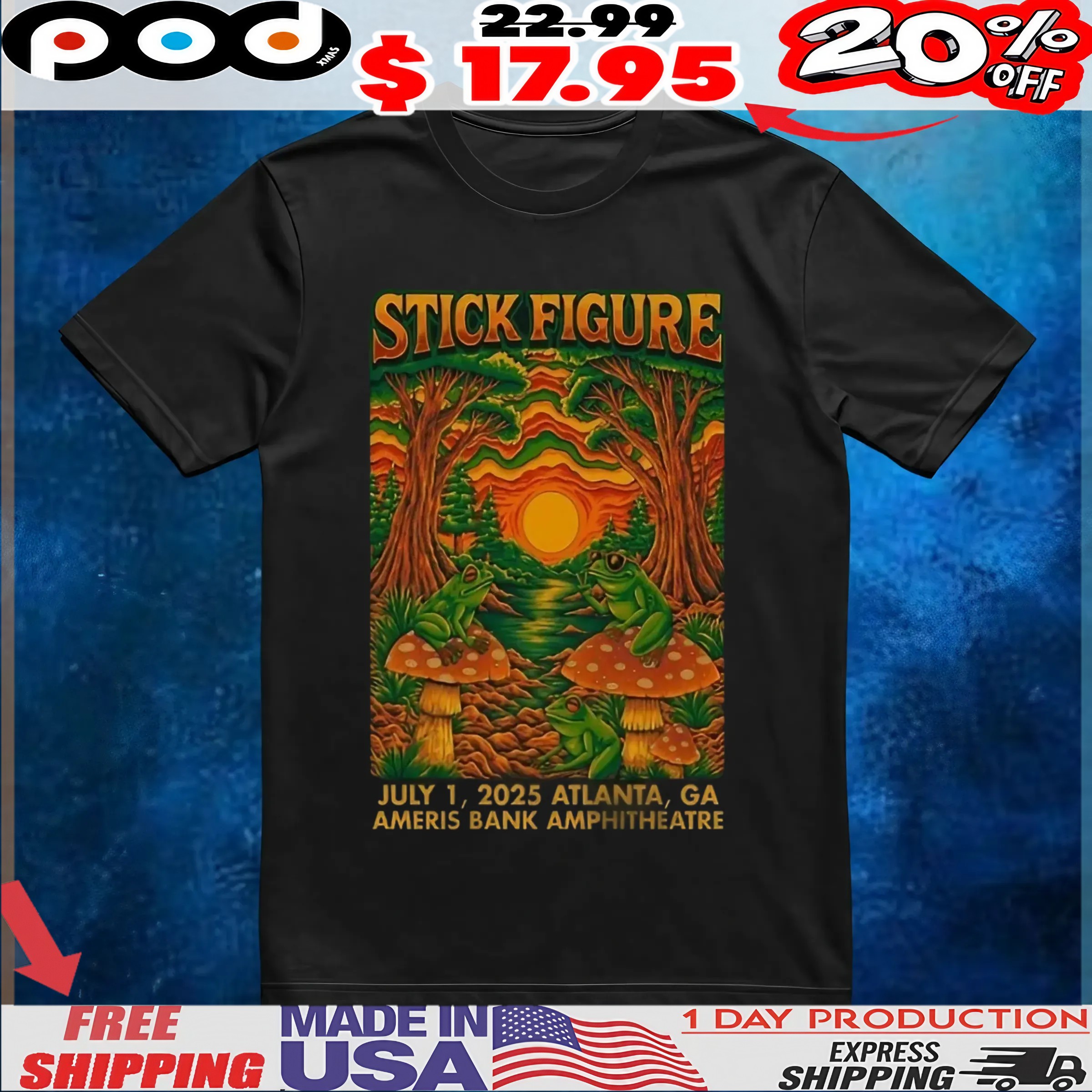 Stick Figure Jul 1 2025 Ameris Bank Amphitheatre In Alpharetta GA Frogs Forest T Shirt Stick Figure Jul 1 2025 Ameris Bank Amphitheatre In Alpharetta GA Frogs Forest T Shirt