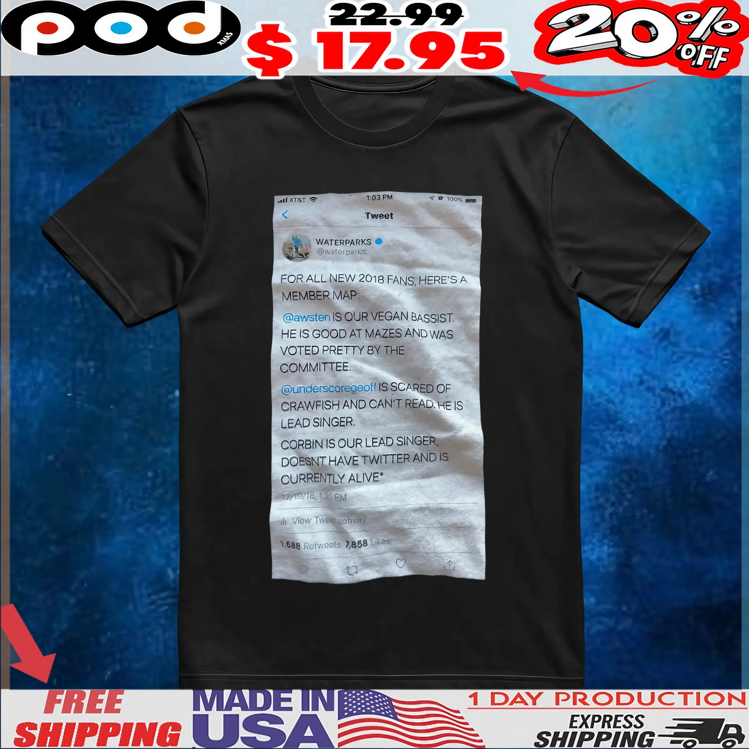 Waterparks Tweet For All New 2018 Fans, Here's A Member Map T Shirt