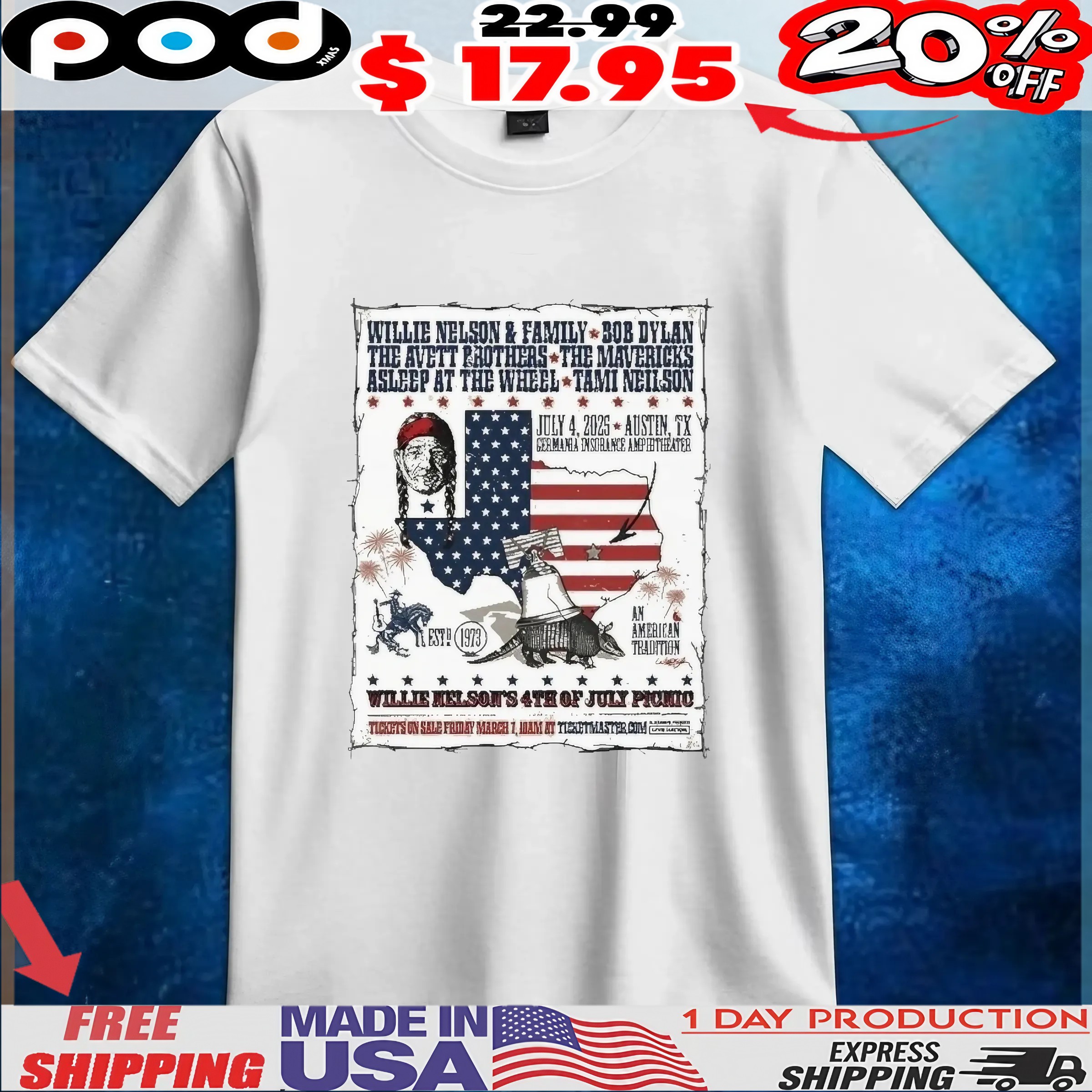 Willie Nelson And Family 4th Of July Picnic In Austin TX On 2025 American Flag T shirts