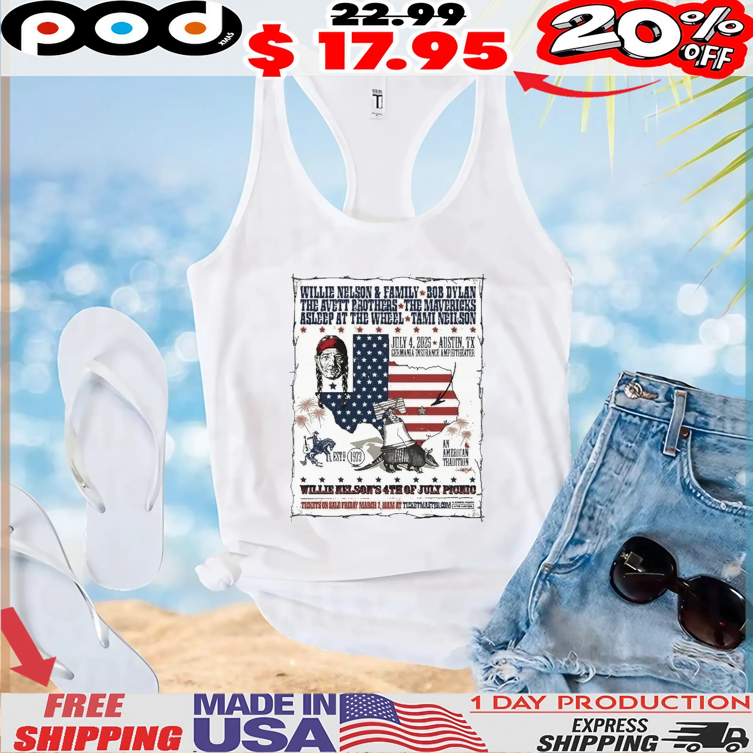 Willie Nelson And Family 4th Of July Picnic In Austin TX On 2025 American Flag T shirts