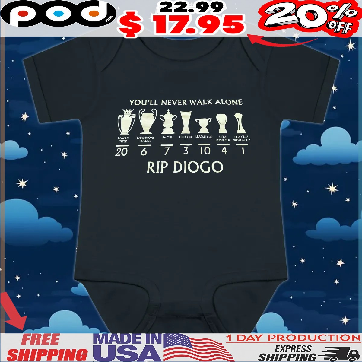 You’ll Never Walk Alone Rip Diogo Cups T Shirt You’ll Never Walk Alone Rip Diogo Cups T Shirt