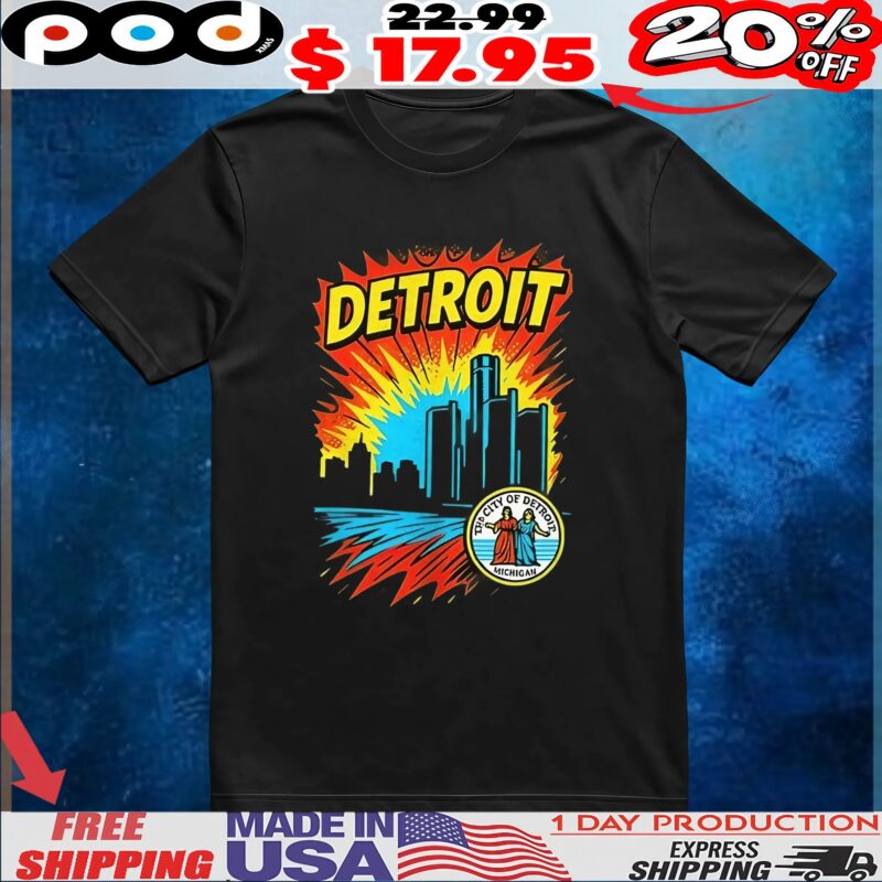 Detroit comic style retro logo t shirt