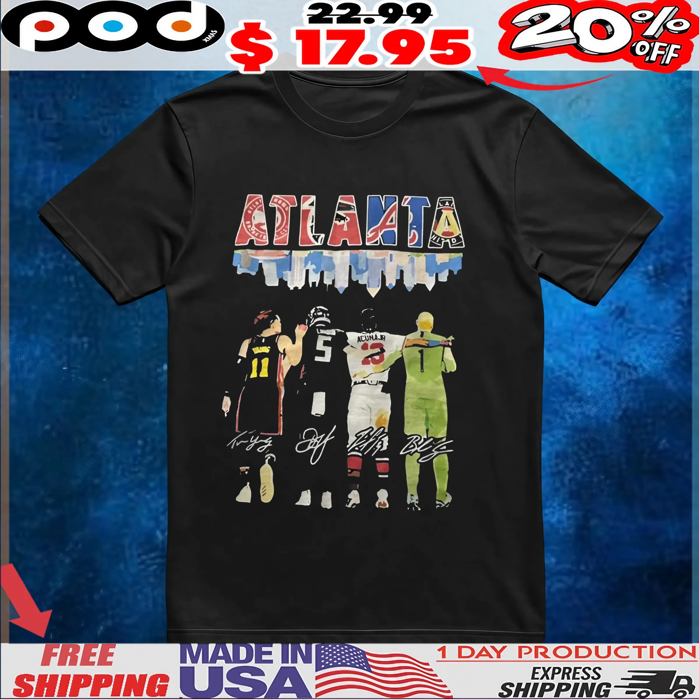 Atlanta Dream X Atlanta Falcons X Atlanta Braves Atlanta United Fc Atlanta City Skyline Signatures T Shirt
