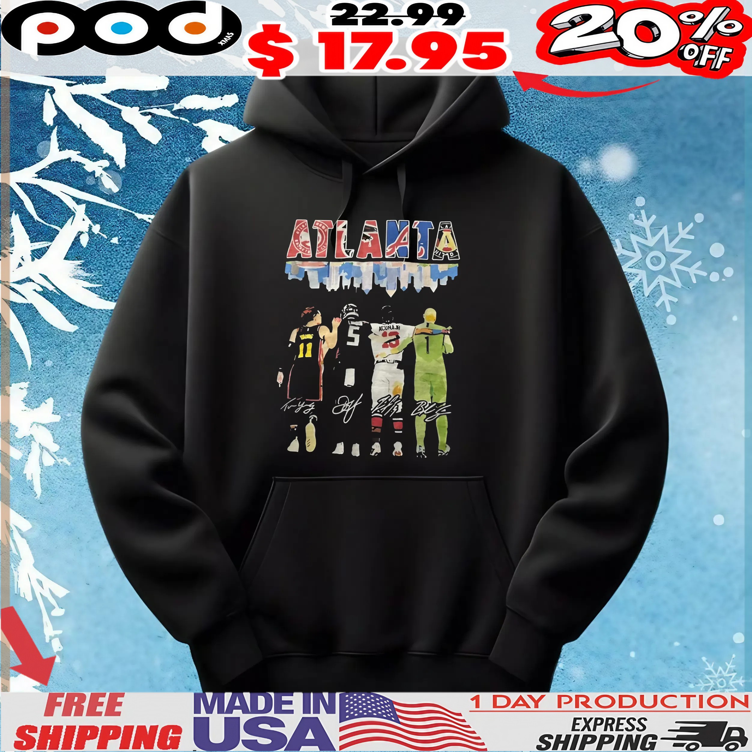 Atlanta Dream X Atlanta Falcons X Atlanta Braves Atlanta United Fc Atlanta City Skyline Signatures T Shirt