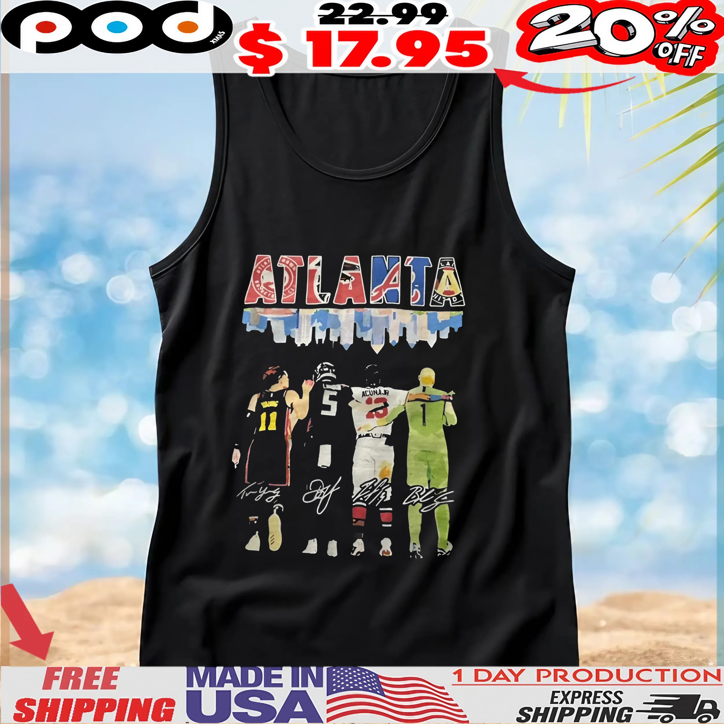 Atlanta Dream X Atlanta Falcons X Atlanta Braves Atlanta United Fc Atlanta City Skyline Signatures T Shirt