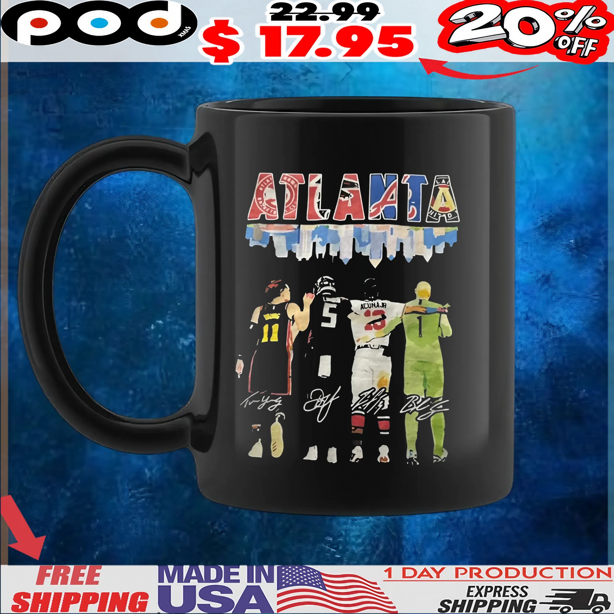 Atlanta Dream X Atlanta Falcons X Atlanta Braves Atlanta United Fc Atlanta City Skyline Signatures T Shirt