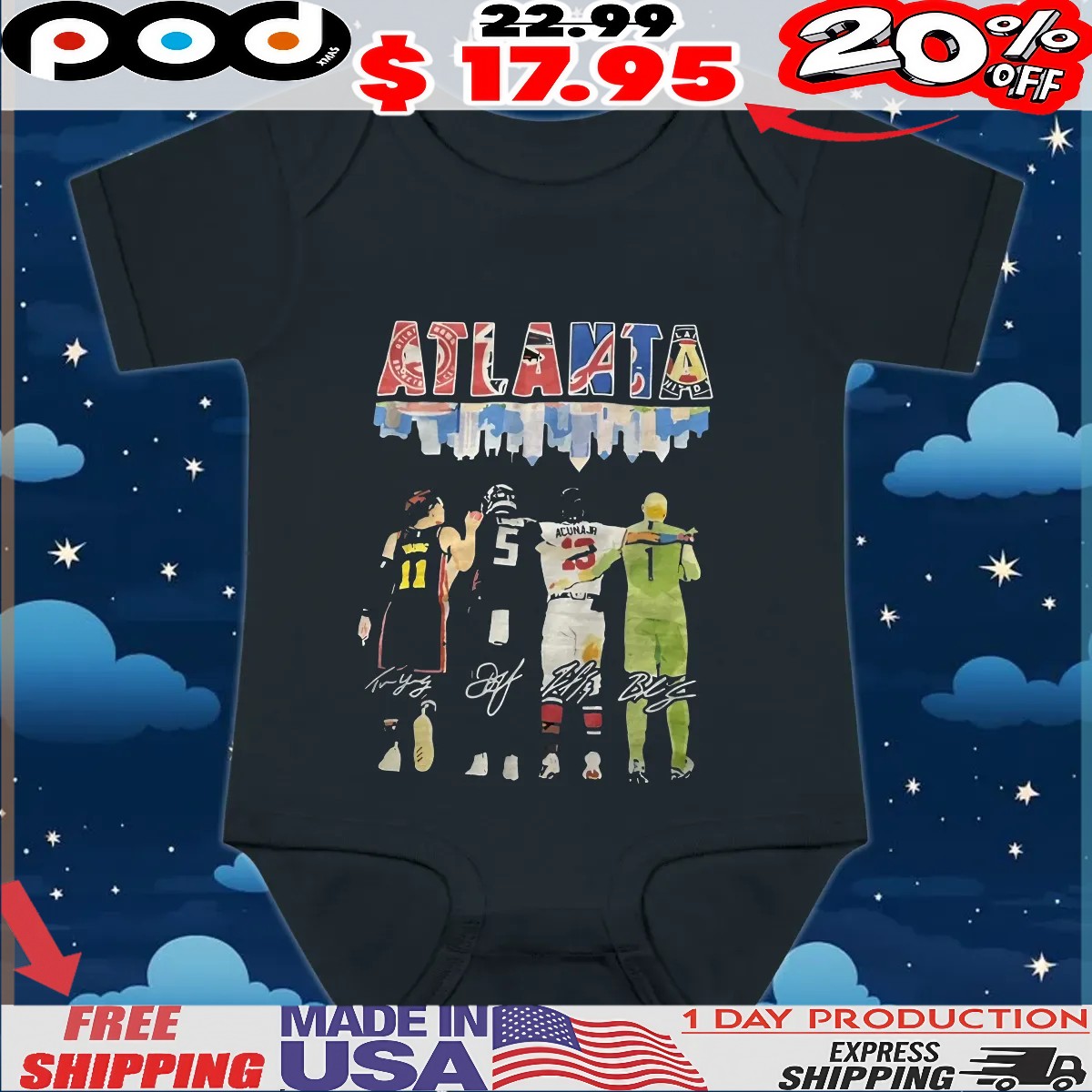Atlanta Dream X Atlanta Falcons X Atlanta Braves Atlanta United Fc Atlanta City Skyline Signatures T Shirt