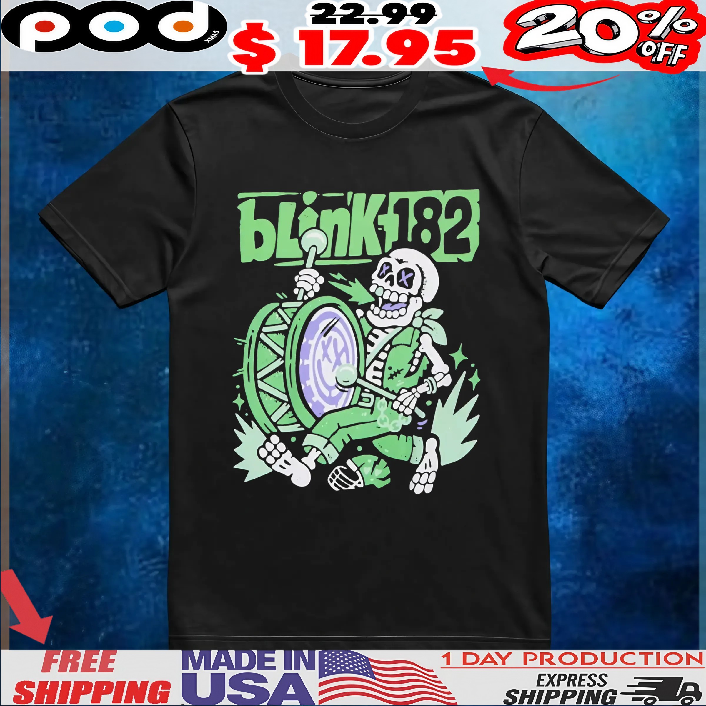 Blink-182 Marching Band Skeleton T Shirt