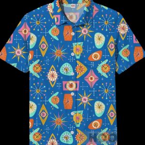 Blue Geometric Elements Mid-Century Modern Patterns Atoms All Over Print T Shirt