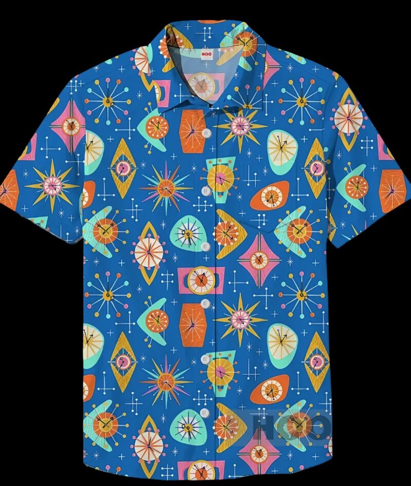 Blue Geometric Elements Mid-Century Modern Patterns Atoms All Over Print T Shirt