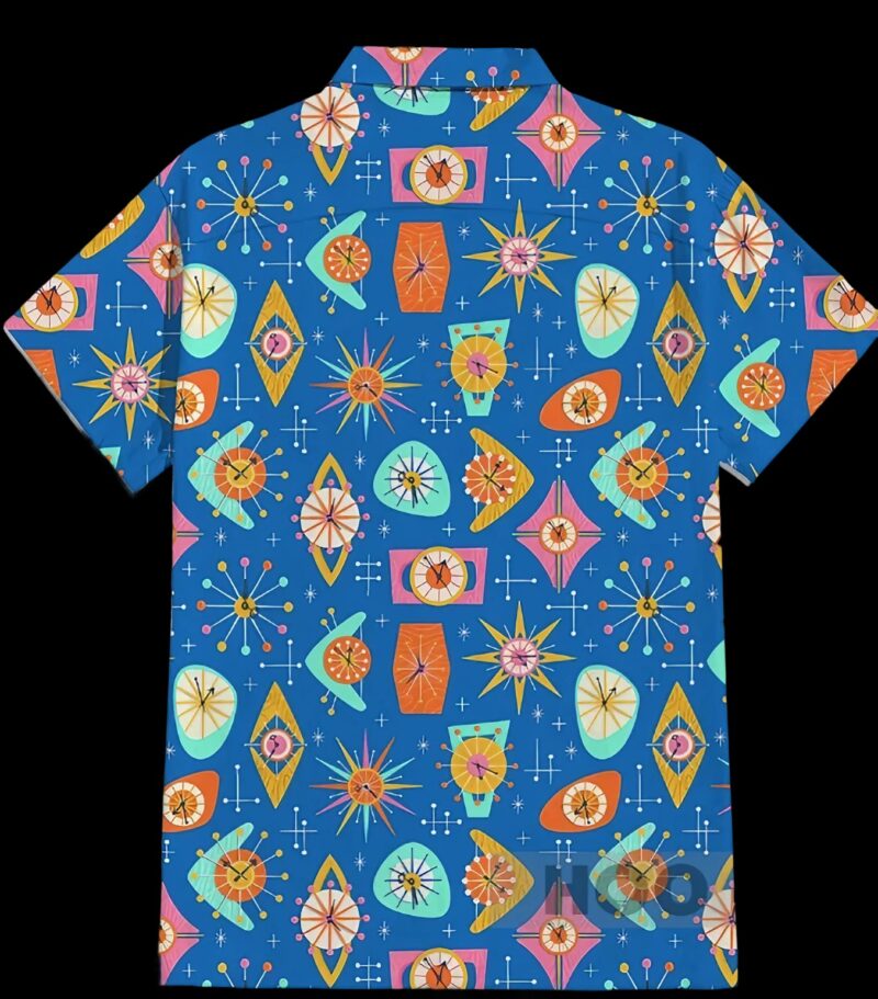 Blue Geometric Elements Mid-Century Modern Patterns Atoms All Over Print T Shirt Blue Geometric Elements Mid-Century Modern Patterns Atoms All Over Print T Shirt