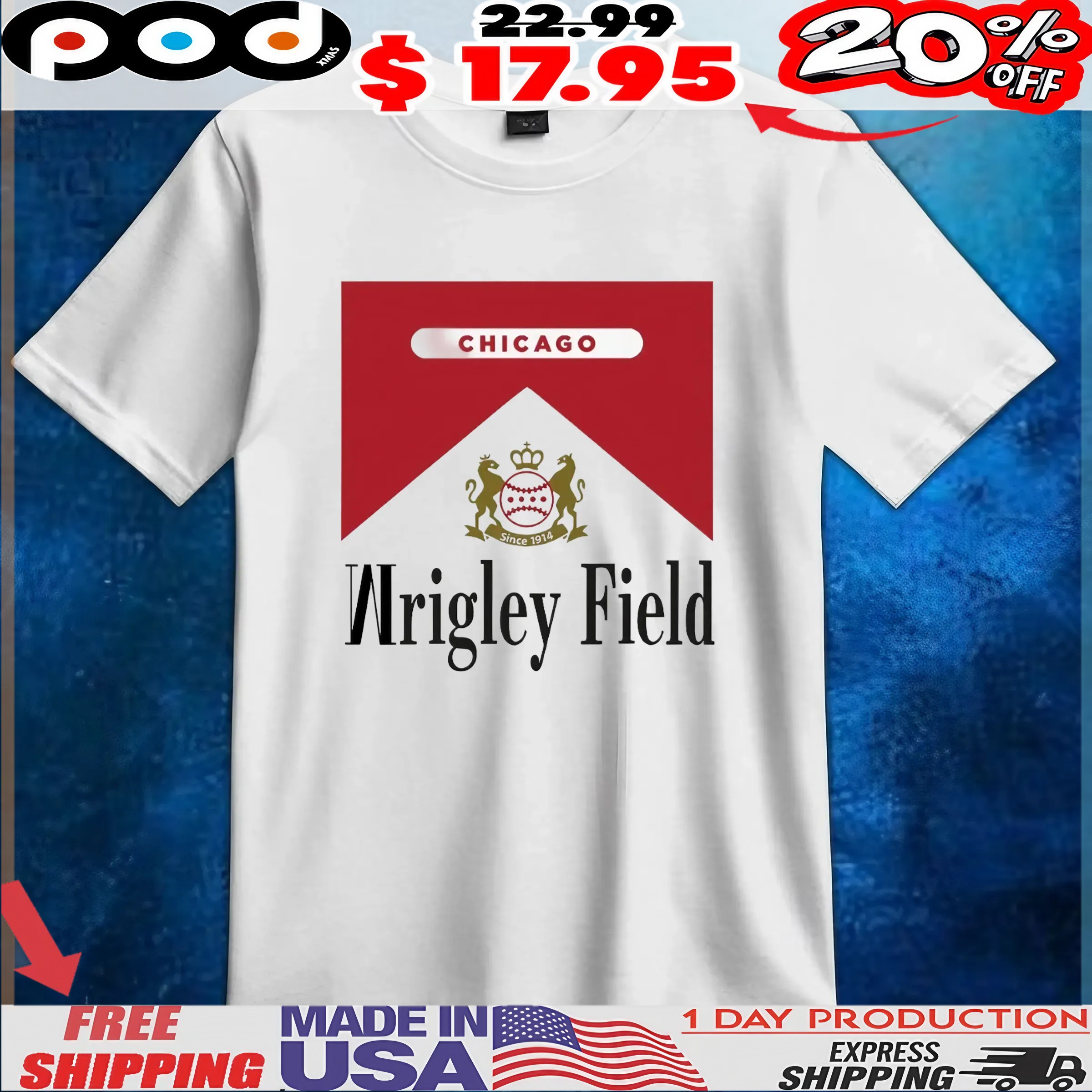 Chicago Cubs Since 1914 Wrigley Field Marlboro T Shirt