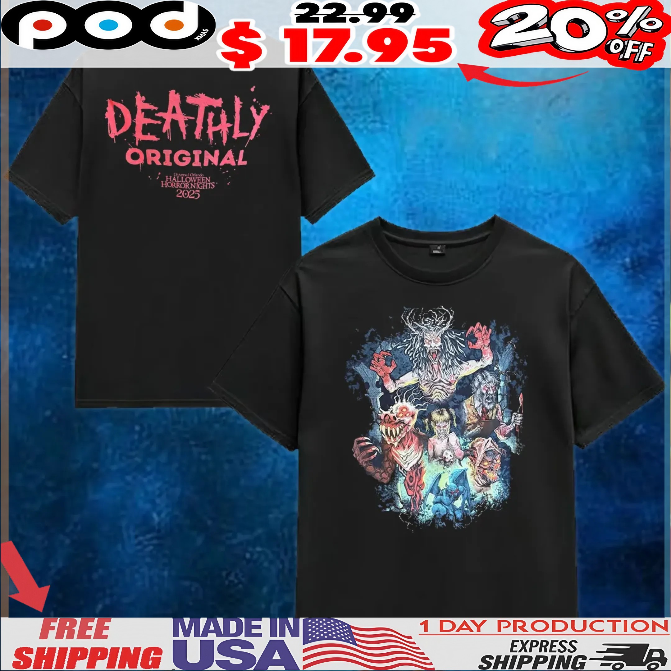 DEATHLY ORIGINAL Halloween Horror Nights 2025 Universal Orlando T Shirt