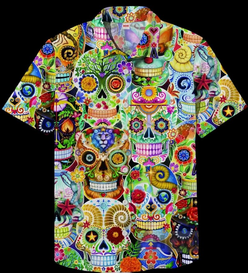 Day of the Dead Colorful Skulls With Artistic Patterns 3D All Over Print T Shirt