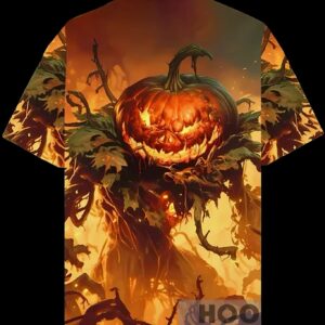 Eye-Catching Halloween Flaming Pumpkin Monster Hawaiian T Shirt