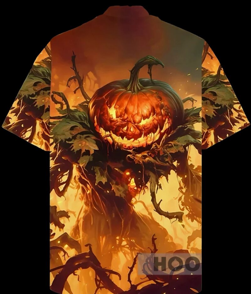 Eye-Catching Halloween Flaming Pumpkin Monster Hawaiian T Shirt