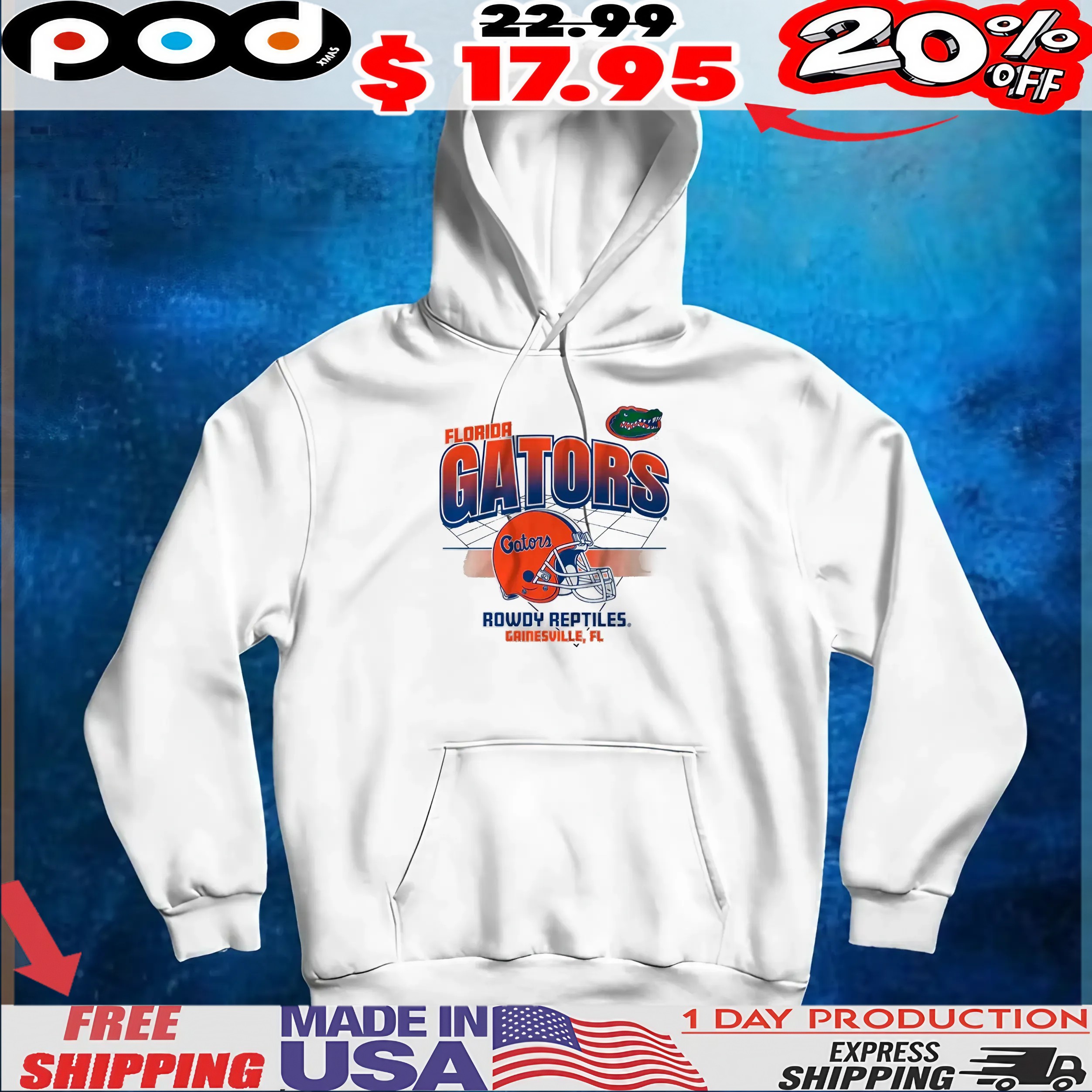 Florida Gators Football Rowdy Reptiles Gainesville Helmet Grid T Shirt