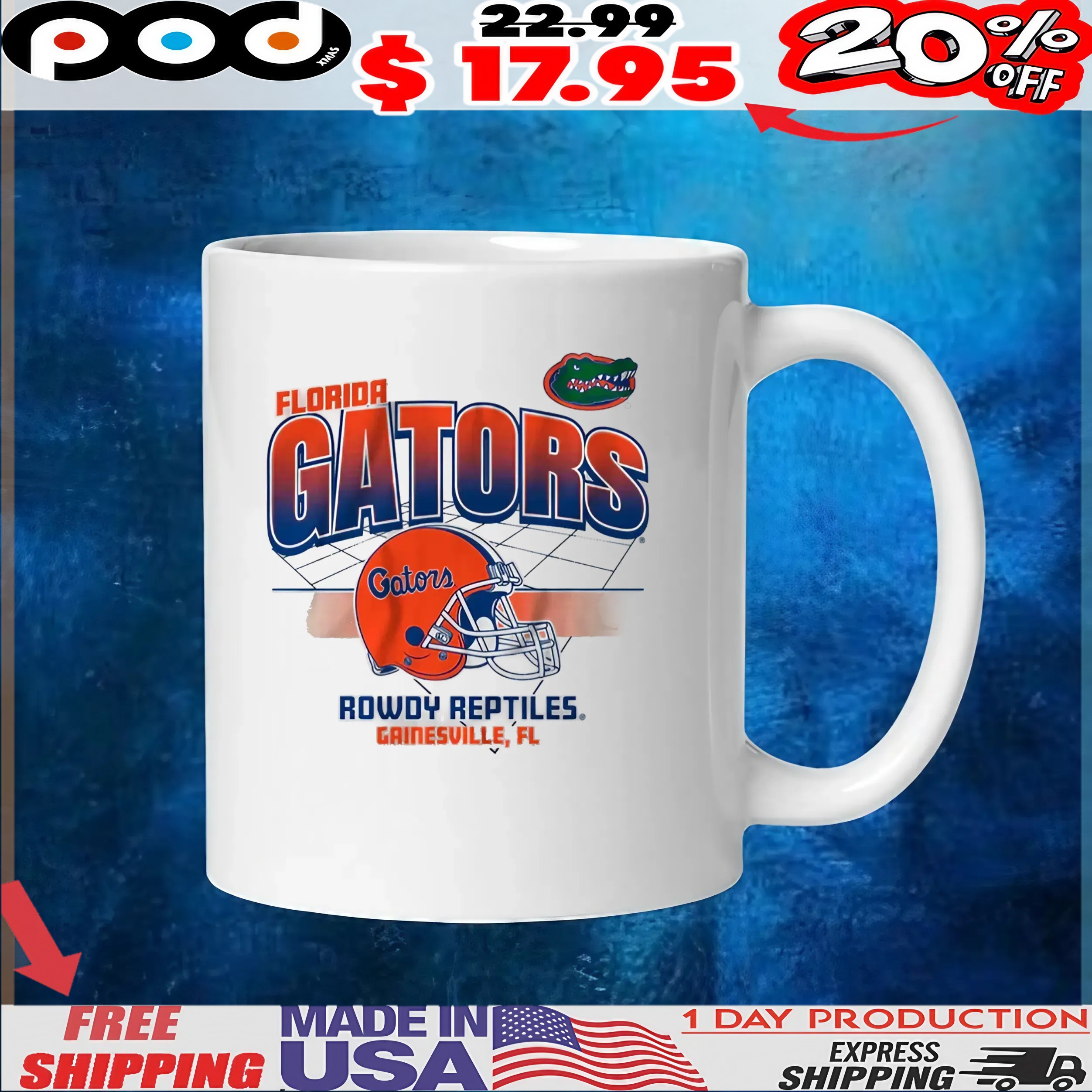 Florida Gators Football Rowdy Reptiles Gainesville Helmet Grid T Shirt