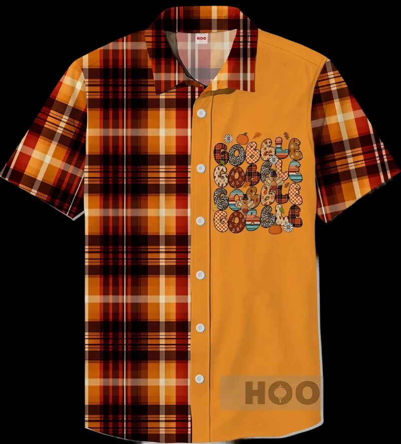 Gobble Thanksgiving Orange Plaid Halloween Hawaiian Shirt