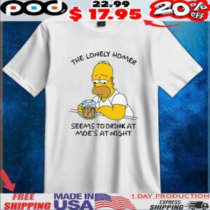 Homer Simpson The Simpsons The Lonely Homer Seems To Drink At Moe's At Night T Shirt