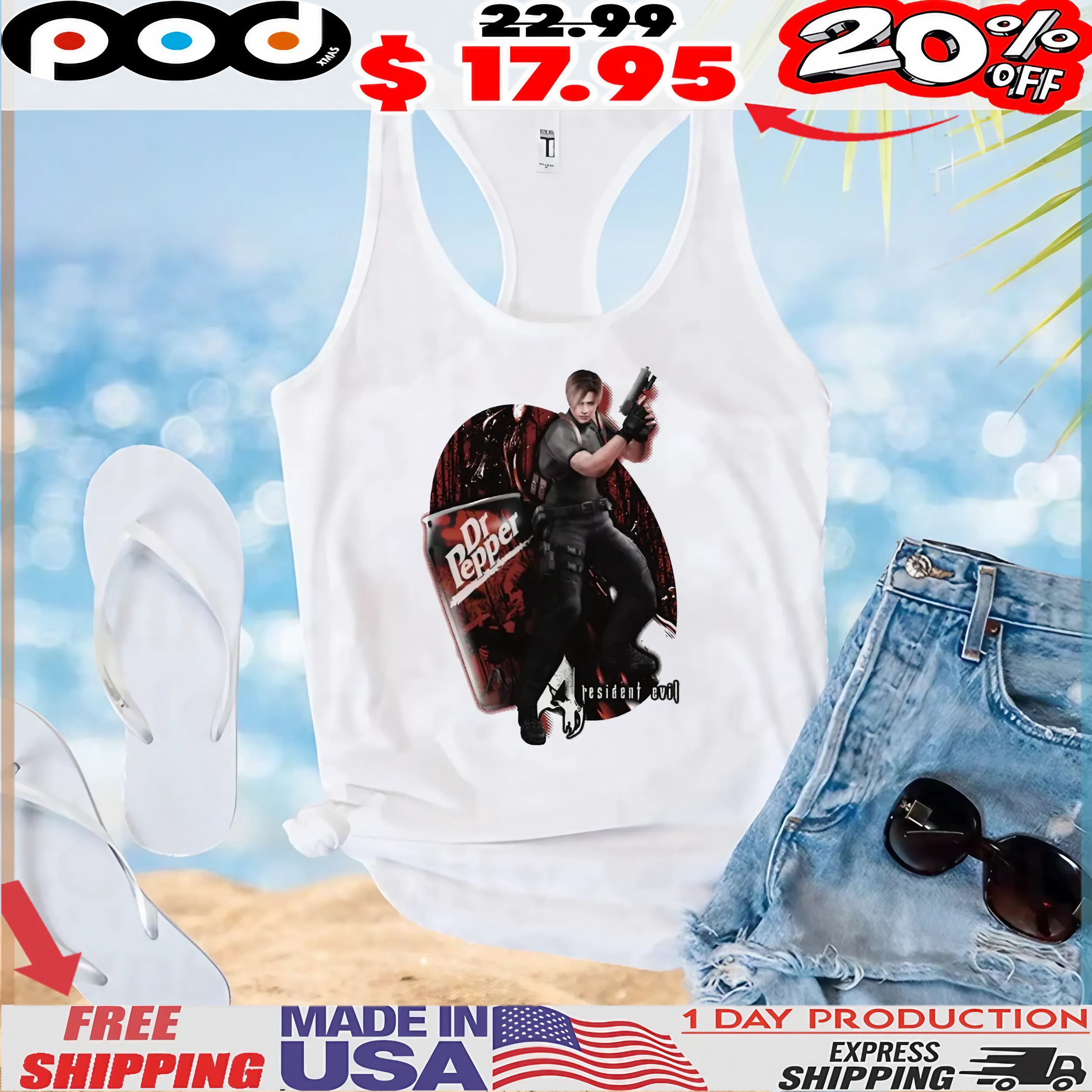 Leon S Kennedy Resident Evil Dr Pepper Soda T Shirt Leon S Kennedy Resident Evil Dr Pepper Soda T Shirt