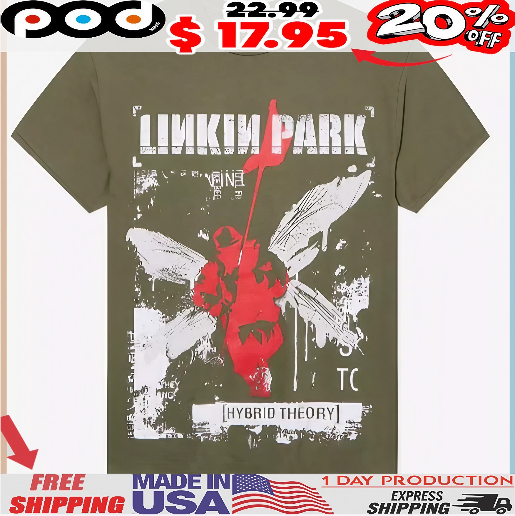 Linkin Park Hybrid Theory Tracklist Two-Sided T Shirt