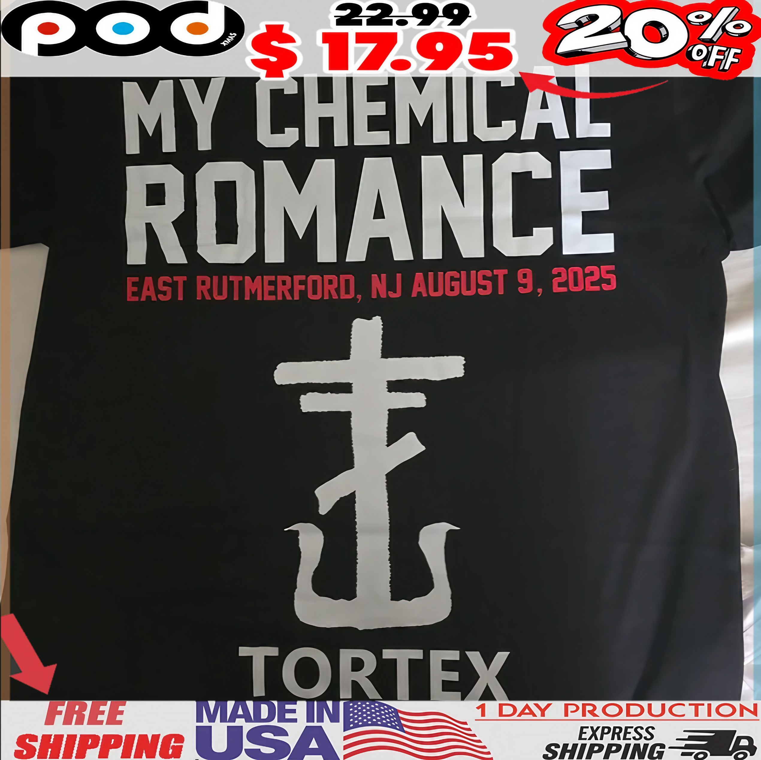 My Chemical Romance East Rutmerford, NJ August 9, 2025 Tortex T Shirt My Chemical Romance East Rutmerford, NJ August 9, 2025 Tortex T Shirt