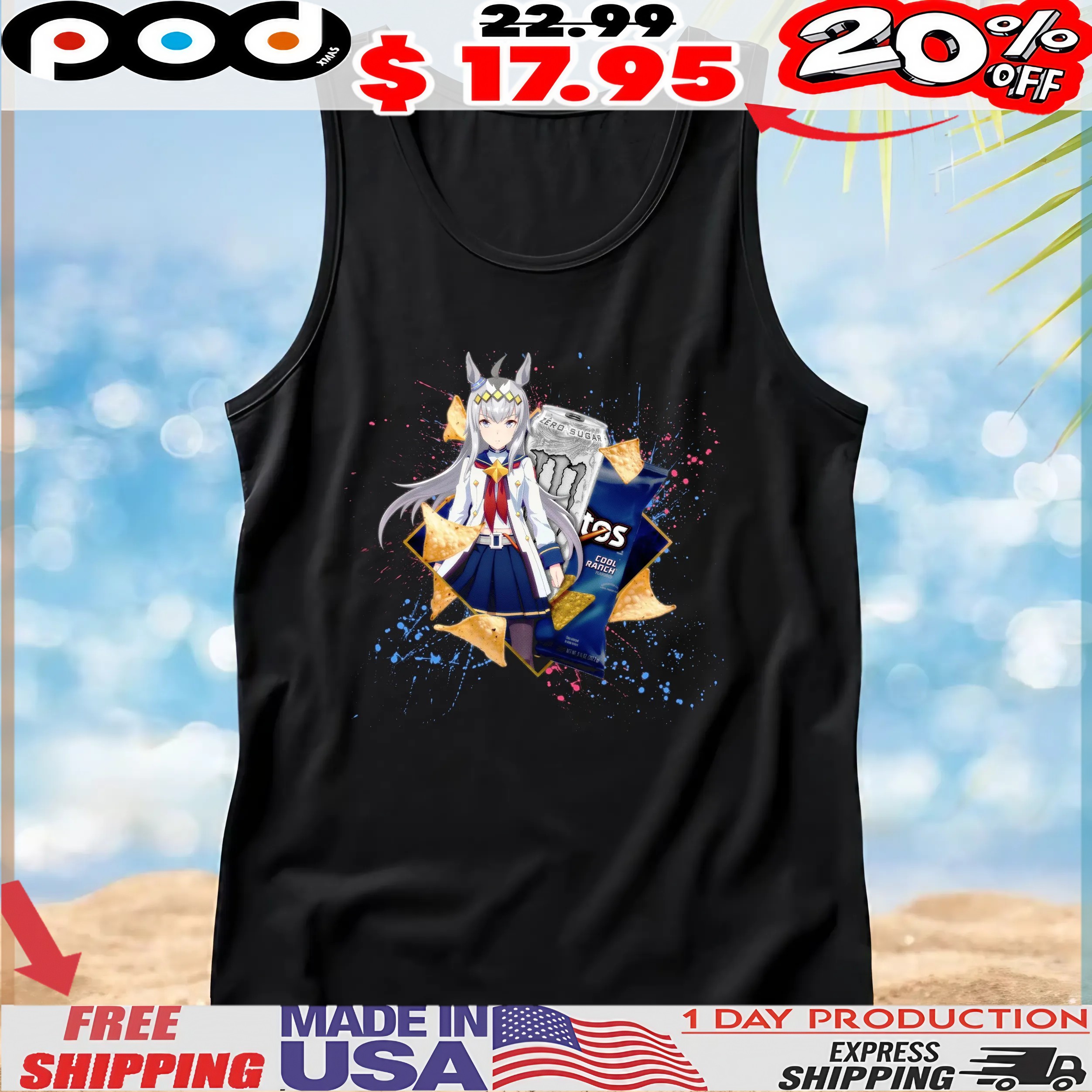 Oguri Cap Uma Musume Pretty Derby Monster Energy Zero Sugar Doritos Cool Ranch Tortilla Chips T Shirt