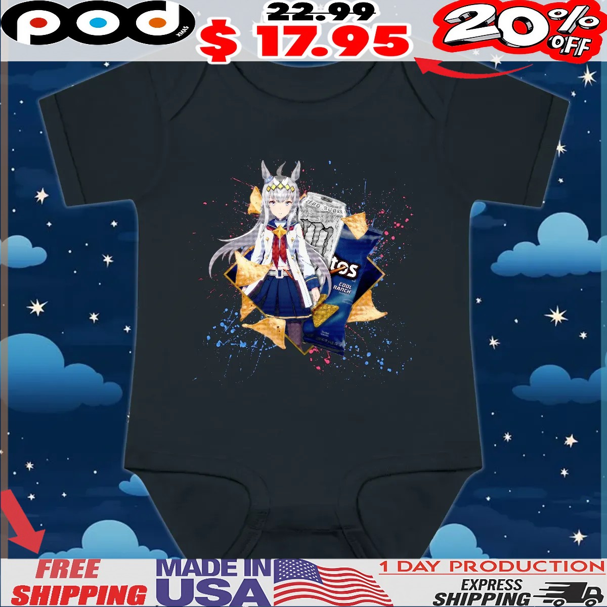 Oguri Cap Uma Musume Pretty Derby Monster Energy Zero Sugar Doritos Cool Ranch Tortilla Chips T Shirt