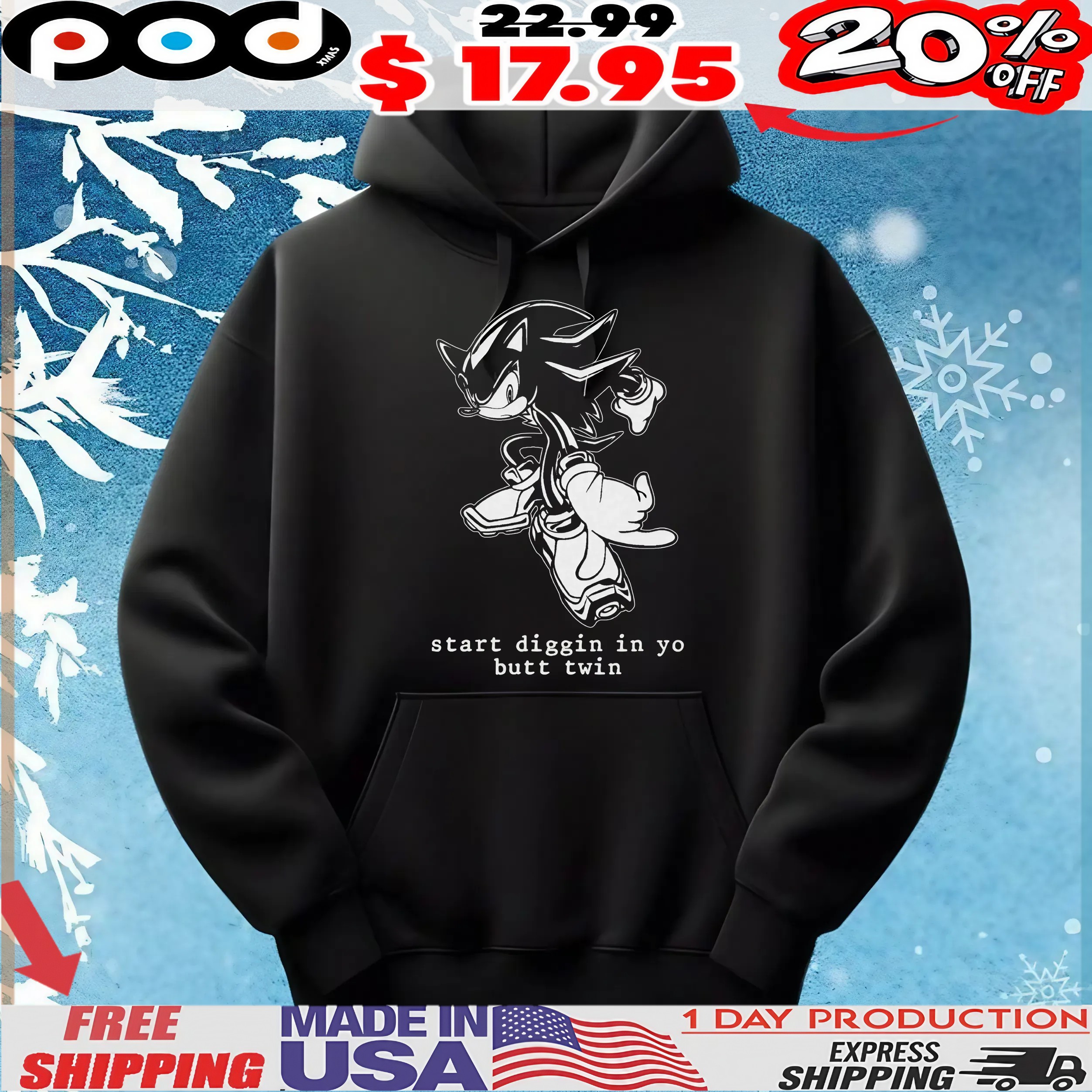 Shadow Sonic the Hedgehog start diggin in yo butt twin t shirt