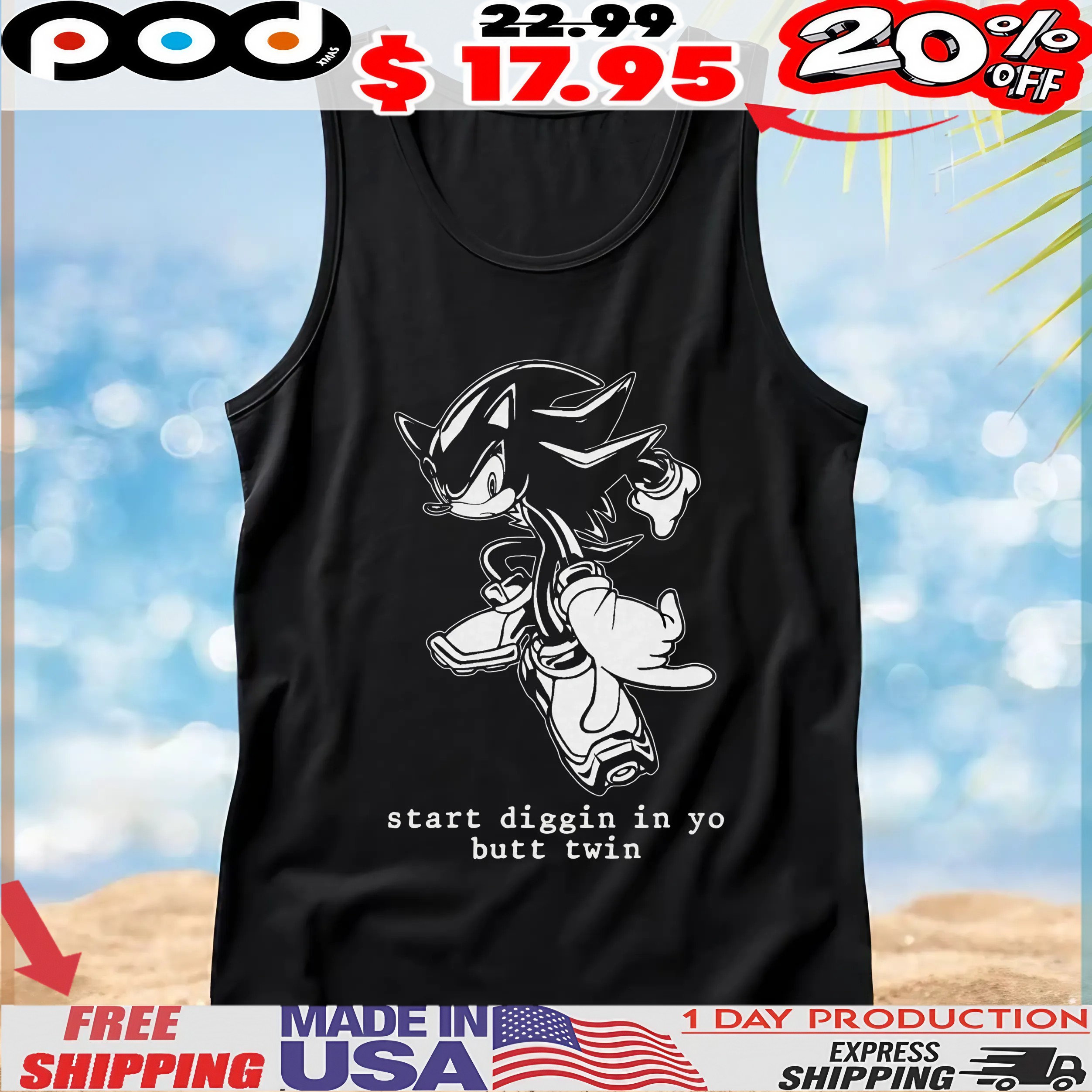 Shadow Sonic the Hedgehog start diggin in yo butt twin t shirt