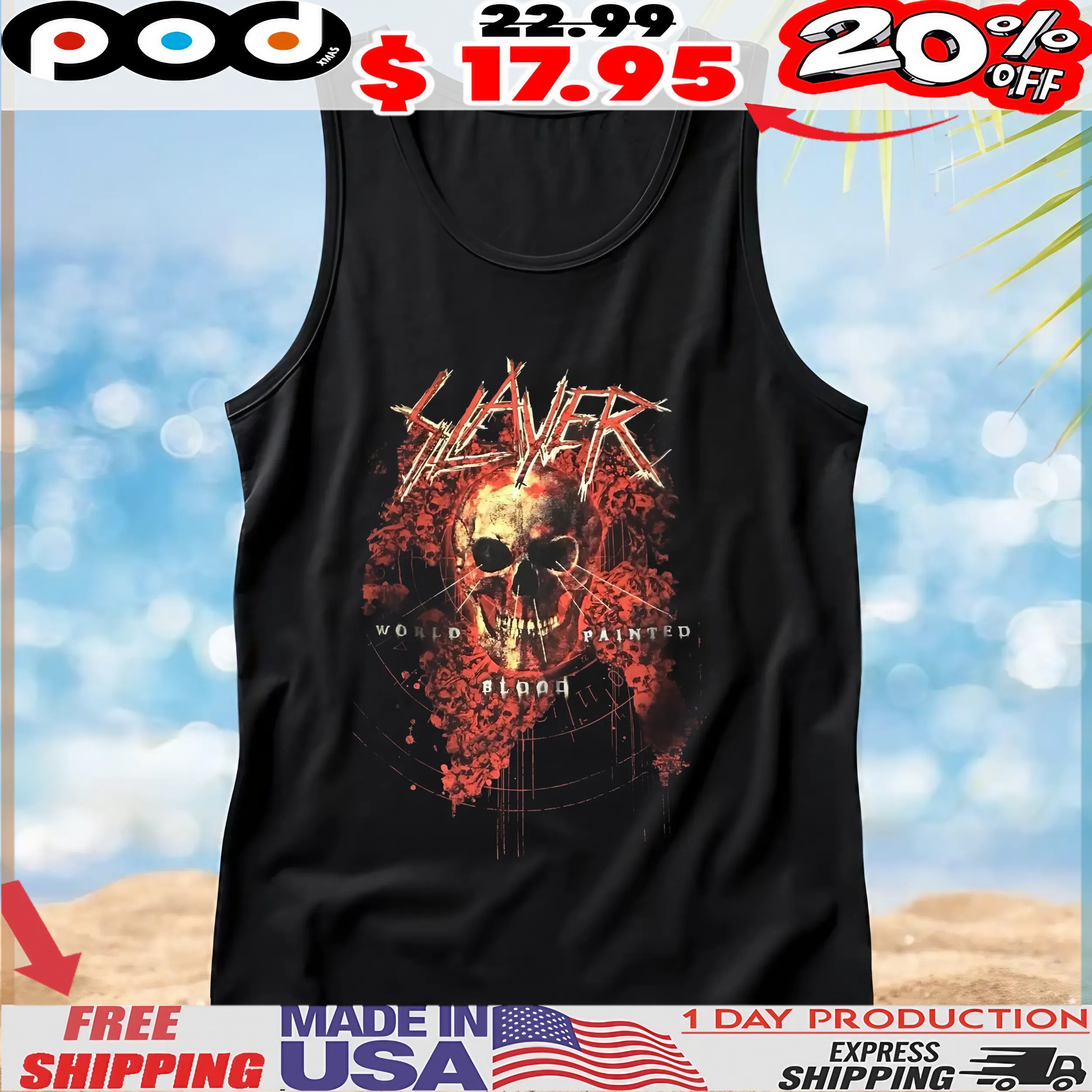 Slayer World Painted Blood Skull T Shirt