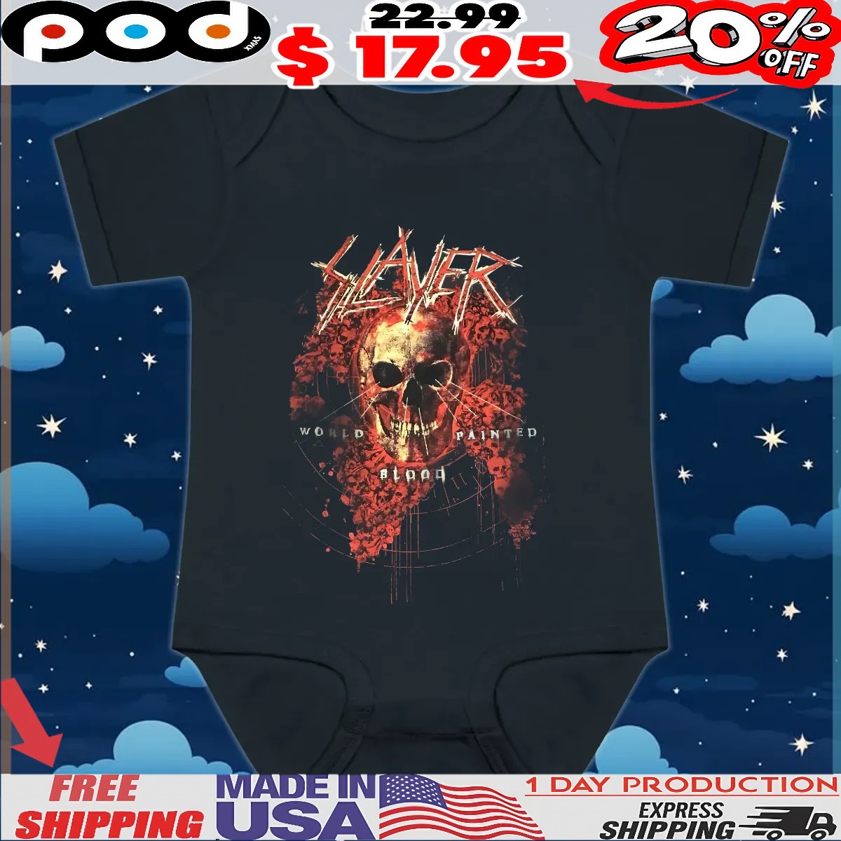 Slayer World Painted Blood Skull T Shirt