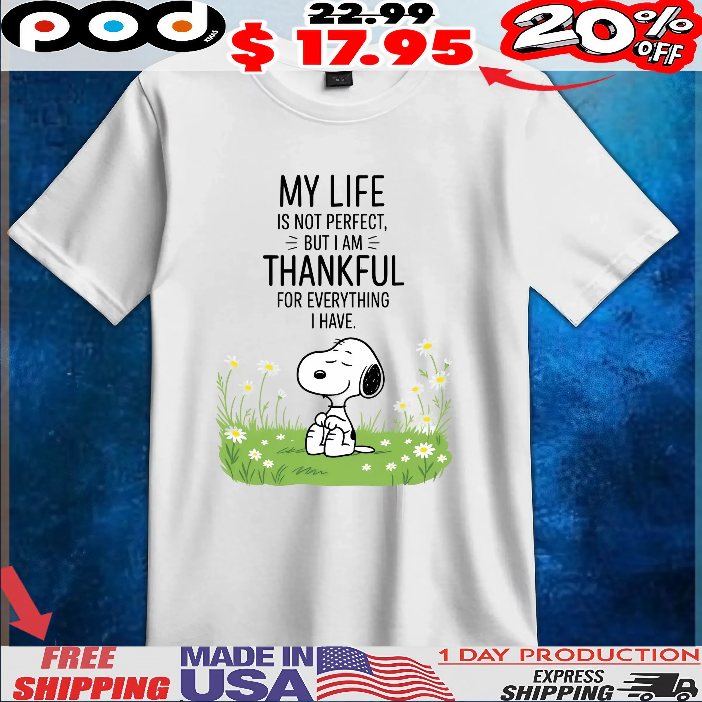 Snoopy Peanuts My Life Is Not Perfect But I Am Thankful For Everything I Have T Shirt