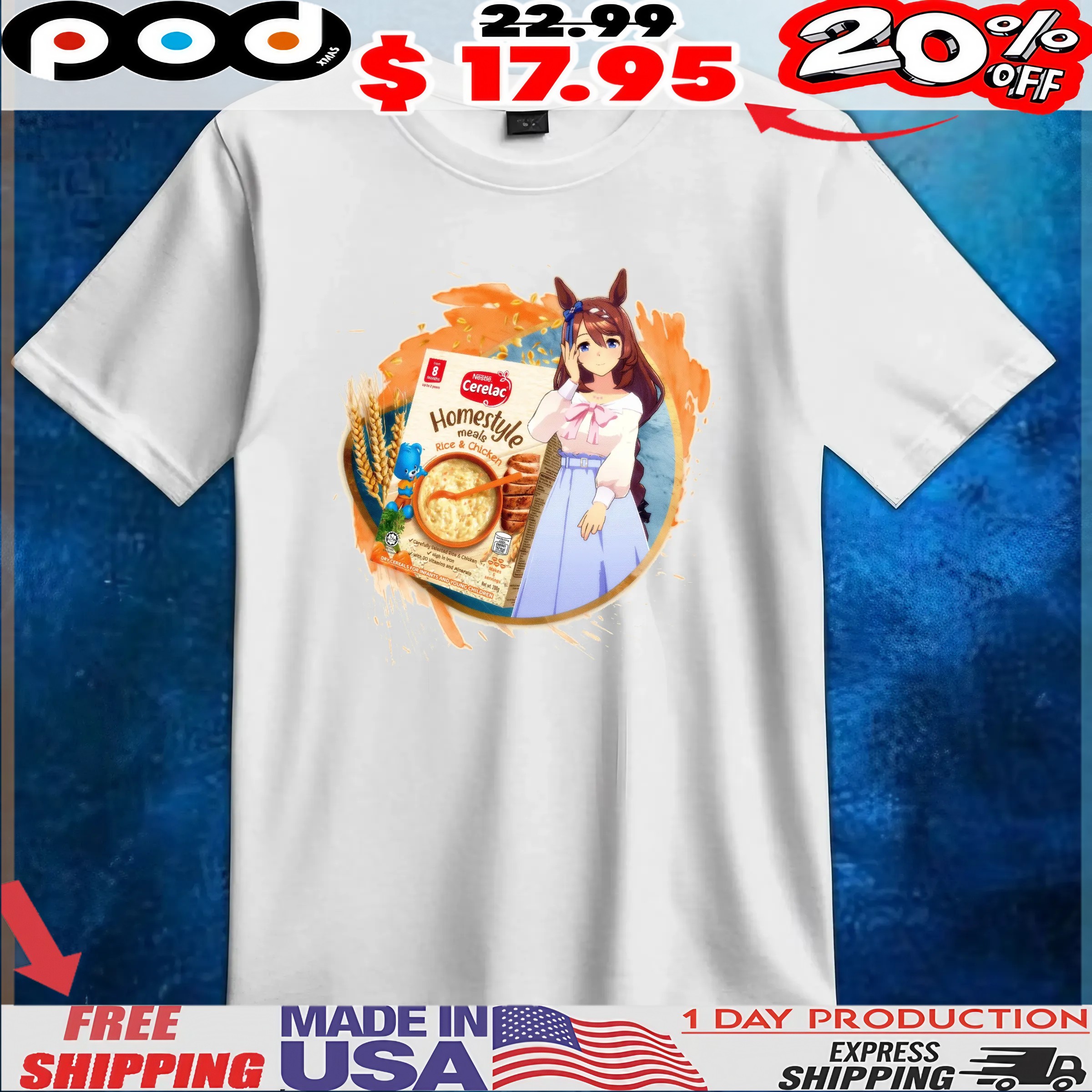 Super Creek Uma Musume Pretty Derby Cerelac Homestyle Meals Rice And Chicken T Shirt
