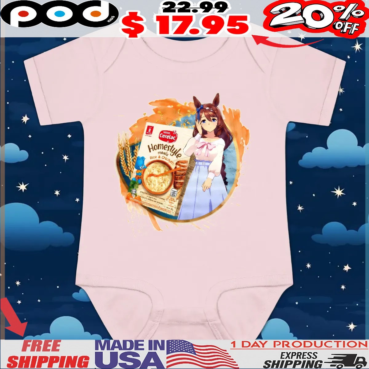 Super Creek Uma Musume Pretty Derby Cerelac Homestyle Meals Rice And Chicken T Shirt Super Creek Uma Musume Pretty Derby Cerelac Homestyle Meals Rice And Chicken T Shirt