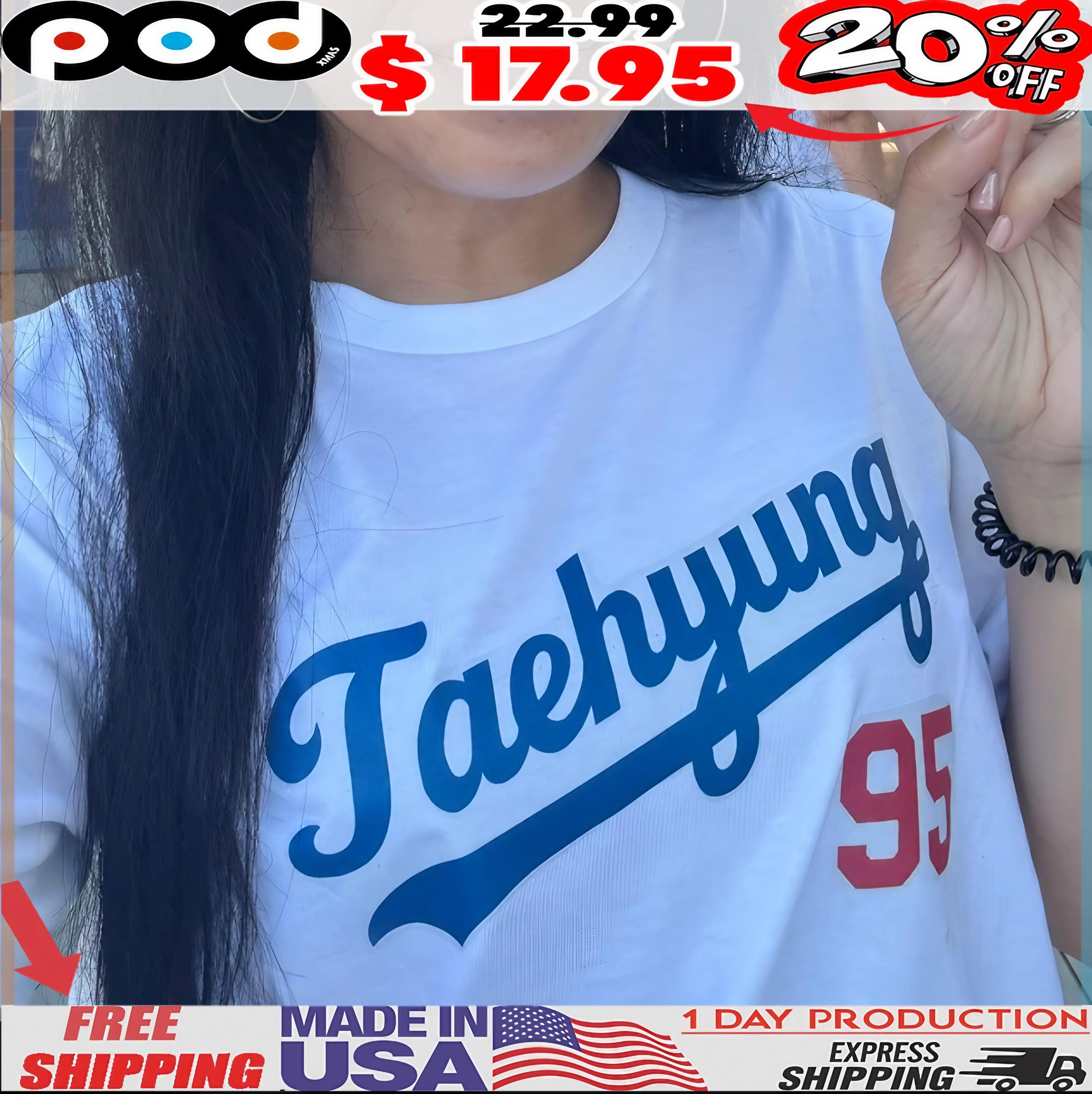 Taehyung 95 V BTS X Dodgers T Shirt Taehyung 95 V BTS X Dodgers T Shirt