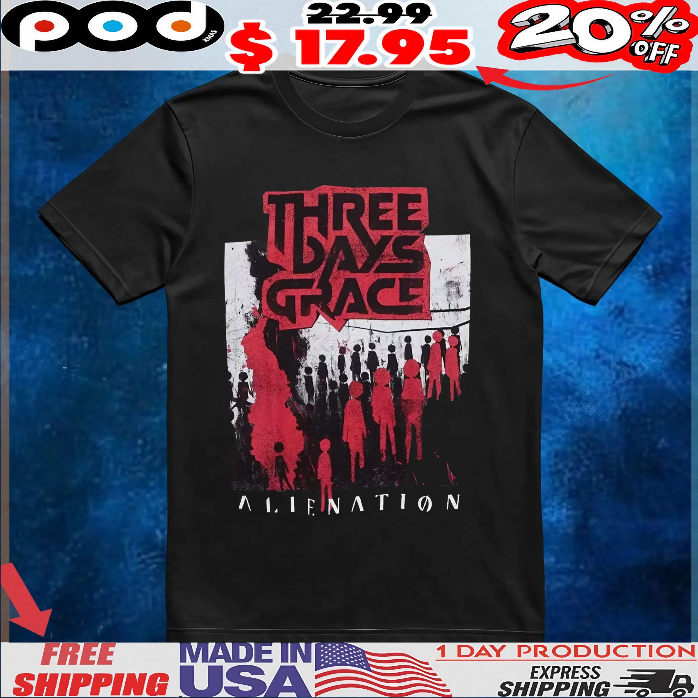 Three Days Grace Alienation Figures 2025 Tour Vintage T Shirt