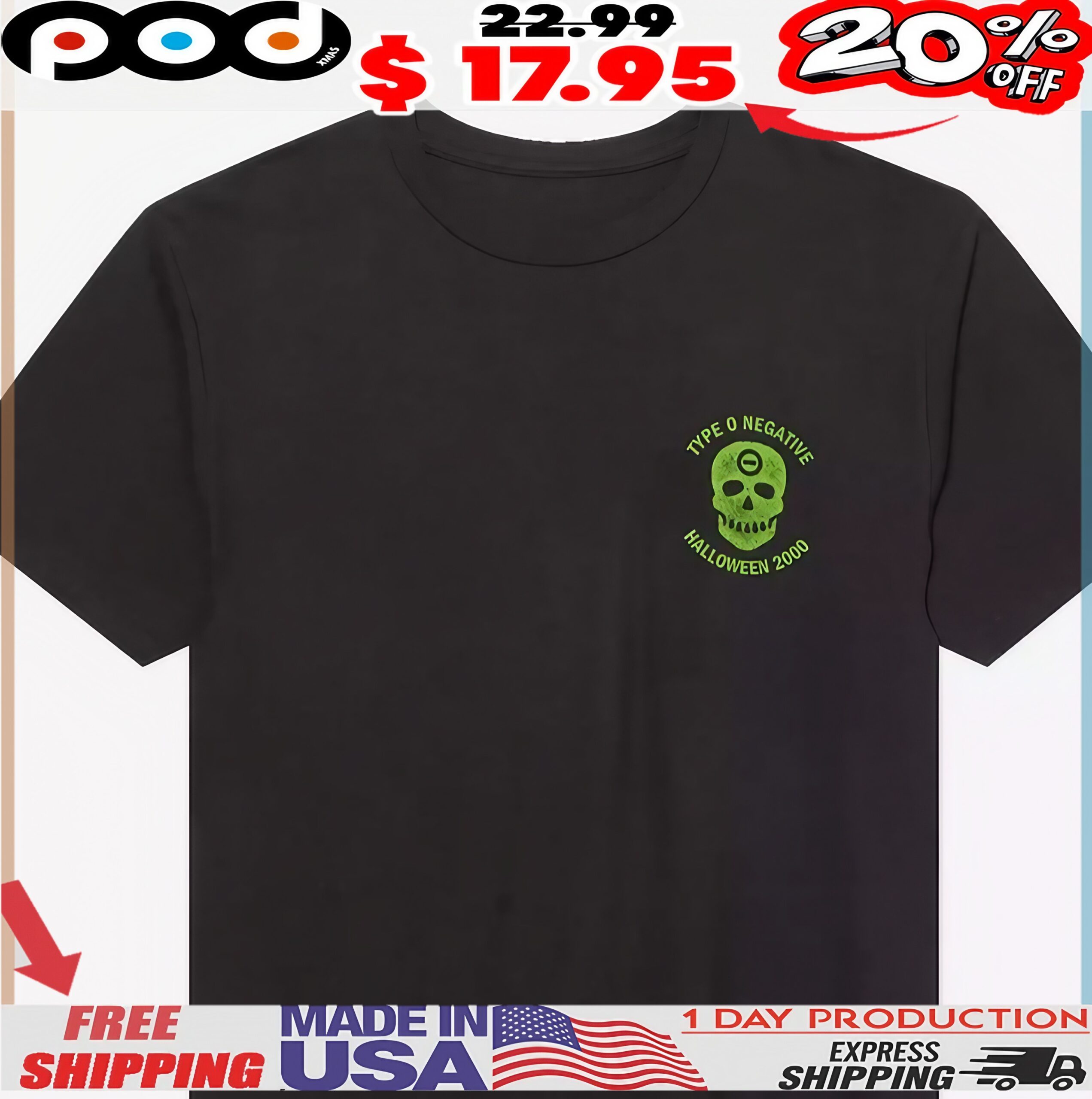 Type O Negative Halloween 2000 Skull T Shirt Type O Negative Halloween 2000 Skull T Shirt