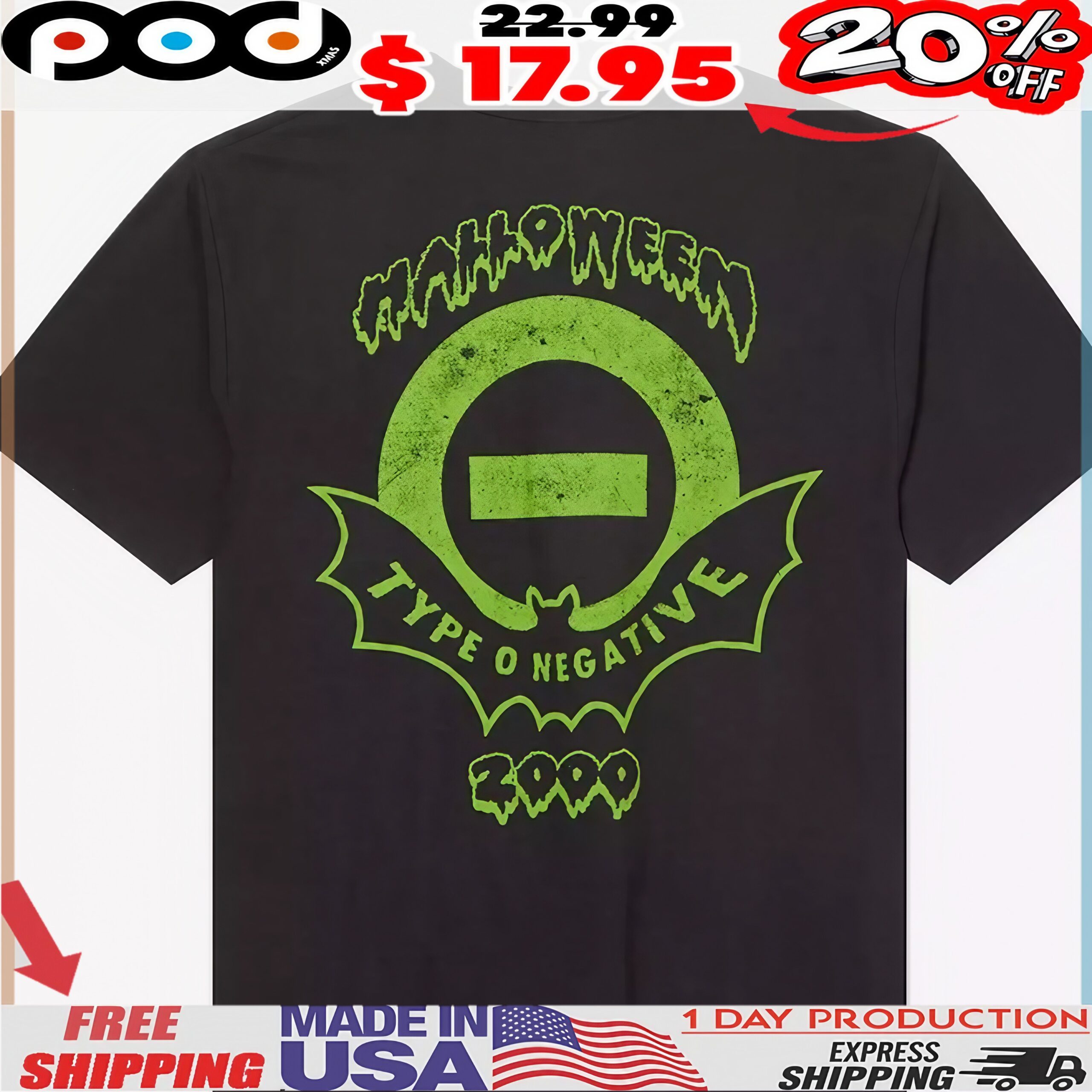 Type O Negative Halloween 2000 Skull T Shirt Type O Negative Halloween 2000 Skull T Shirt