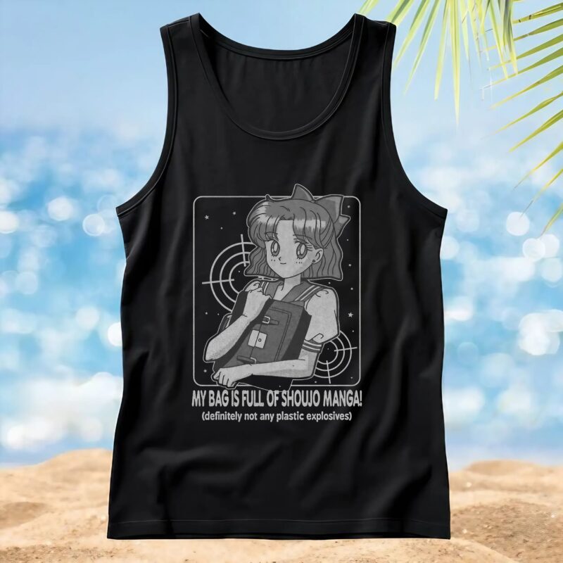 Usagi Tsukino Sailor Moon MY BAG IS FULL OF SHOUJO MANGA definitely not any plastic explosives T Shirt