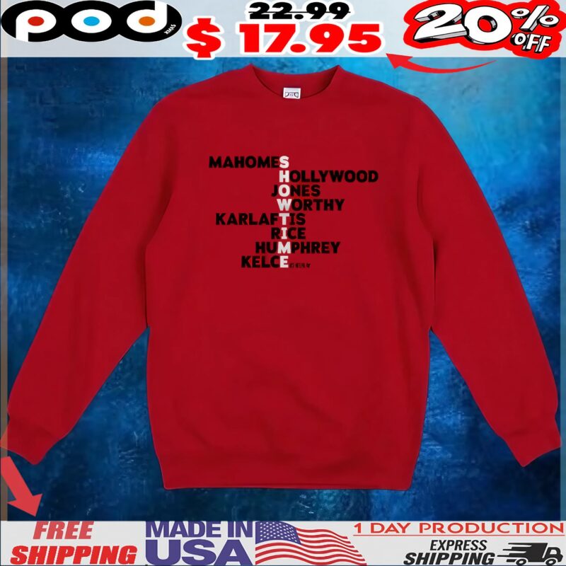 Kansas City Showtime Player Names Mahomes Hollywood Jones Worthy T Shirt