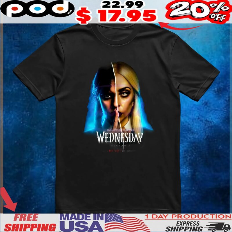 Jenna Ortega And Lady Gaga Wednesday Season 2 Rosaline Rotwood T Shirt