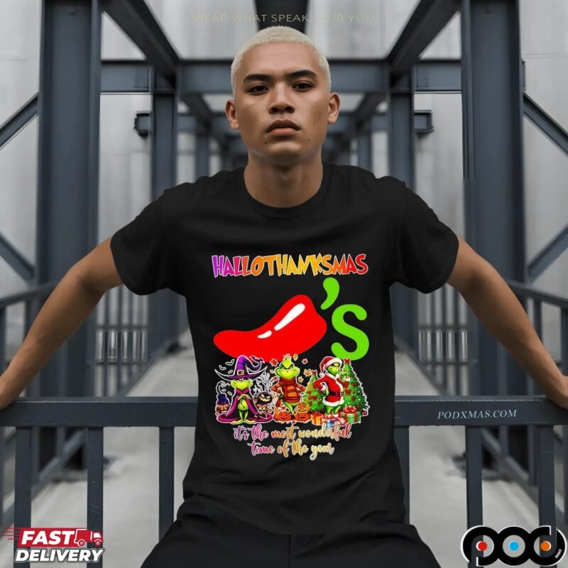 Grinch Hallothanksmas Chili's It's The Most Wonderful Time Of The Year Merry Christmas T Shirt