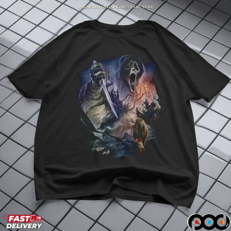 Ghost Face Nightmare City Halloween Graphic Art T Shirt