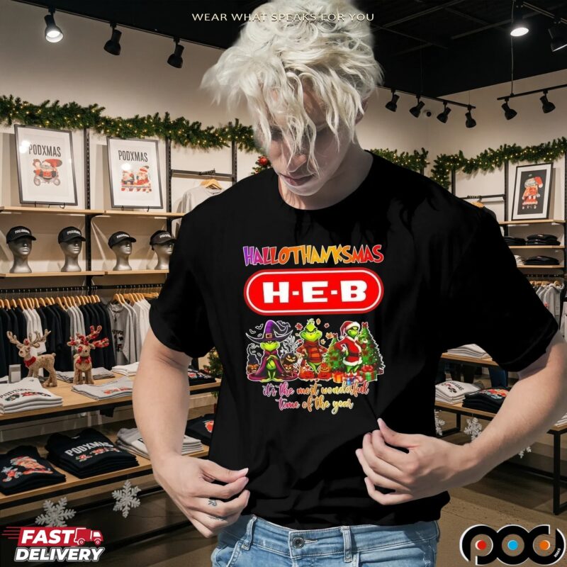 Grinch X H-E-B Grocery Hallothanksmas It's The Most Wonderful Time Of The Year Happy Halloween Christmas Mashup T Shirt