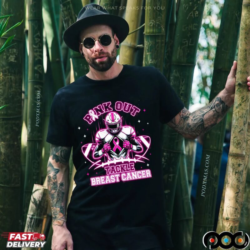 Neon Pink Out Tackle Breast Cancer Football Pink Ribbon Awareness T Shirt