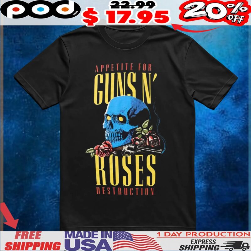 Guns N' Roses Appetite For Destruction Skull and Pistol T Shirt