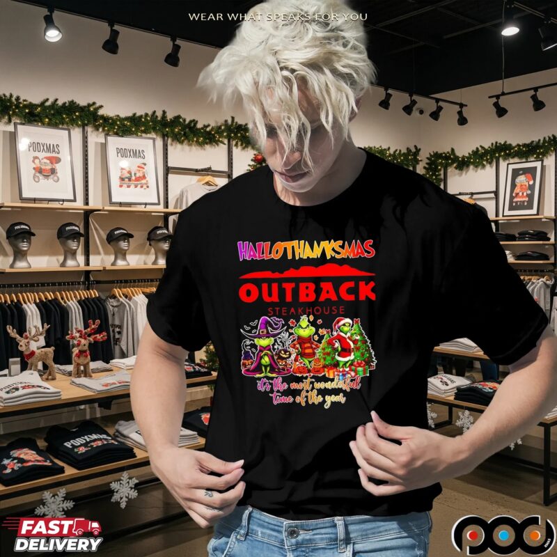 Grinch Hallothanksmas Outback Steakhouse It's The Most Wonderful Time Of The Year Halloween Christmas T Shirt