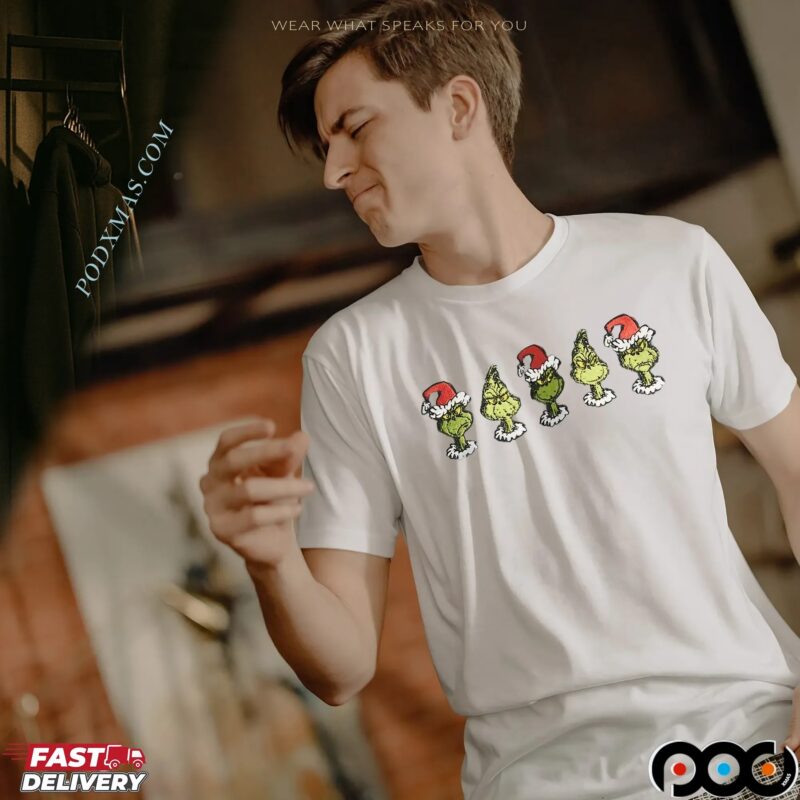 Grinch 5 Santa Christmas Faces Holiday Graphic T Shirt
